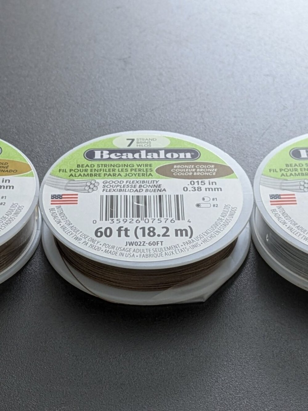NEW! Beadalon Bead Stringing Wire in Bronze, Satin Gold & Satin Silver, 3pc Set